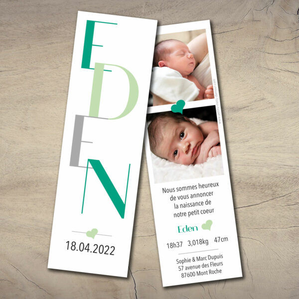 Faire part naissance marque page rectangle