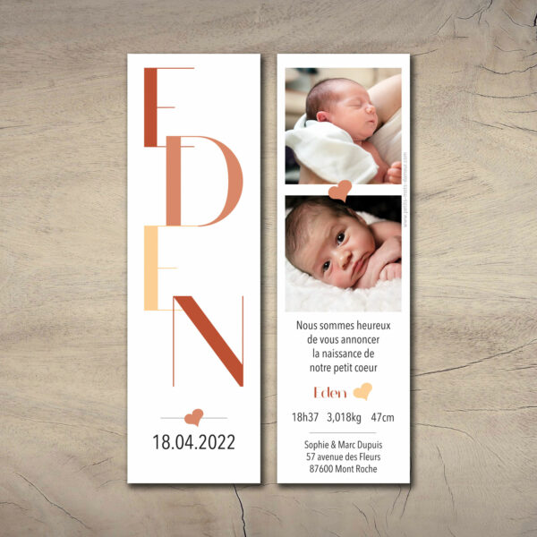 Faire part naissance marque page rectangle