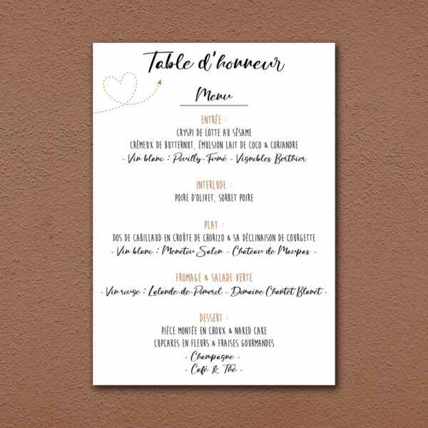 Menu de table mariage